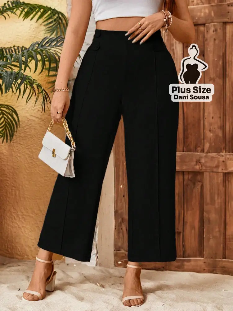 Calça Reta De Alfaiataria Bege Plus Size Preto / G Calça Reta De Alfaiataria Bege Plus Size