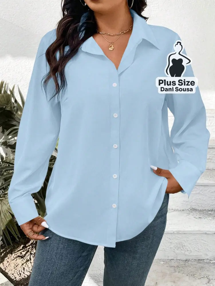 Camisa Social Clássica de Botões Plus Size Azul Bebe / G Camisa Social Clássica de Botões Plus Size