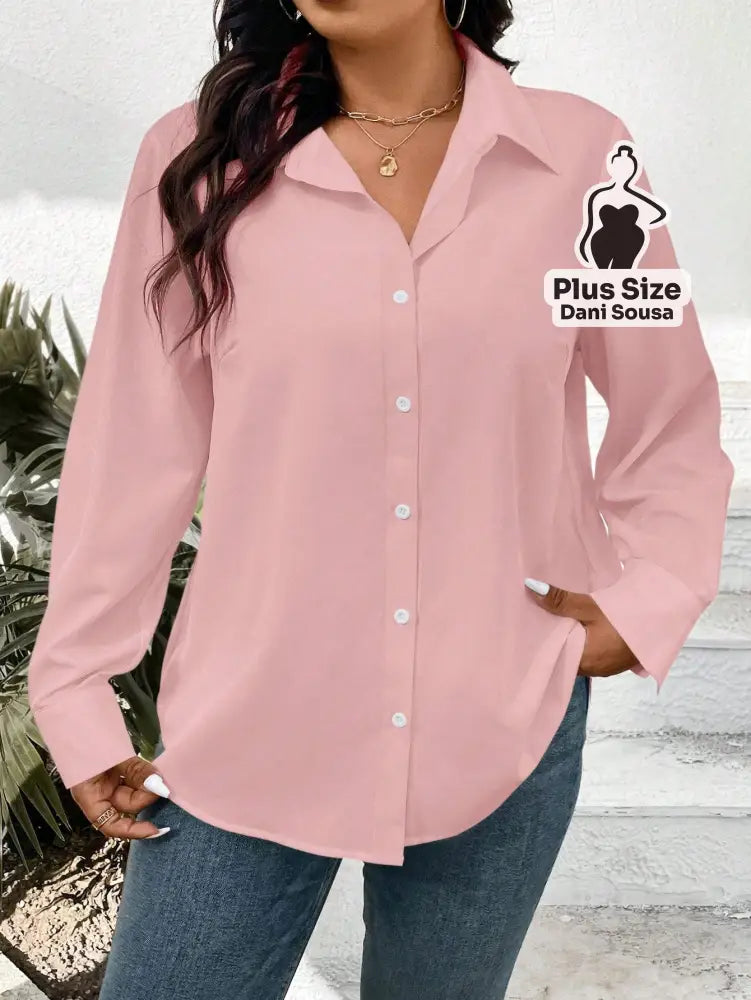 Camisa Social Clássica de Botões Plus Size Rosa Chiclete / G Camisa Social Clássica de Botões Plus Size