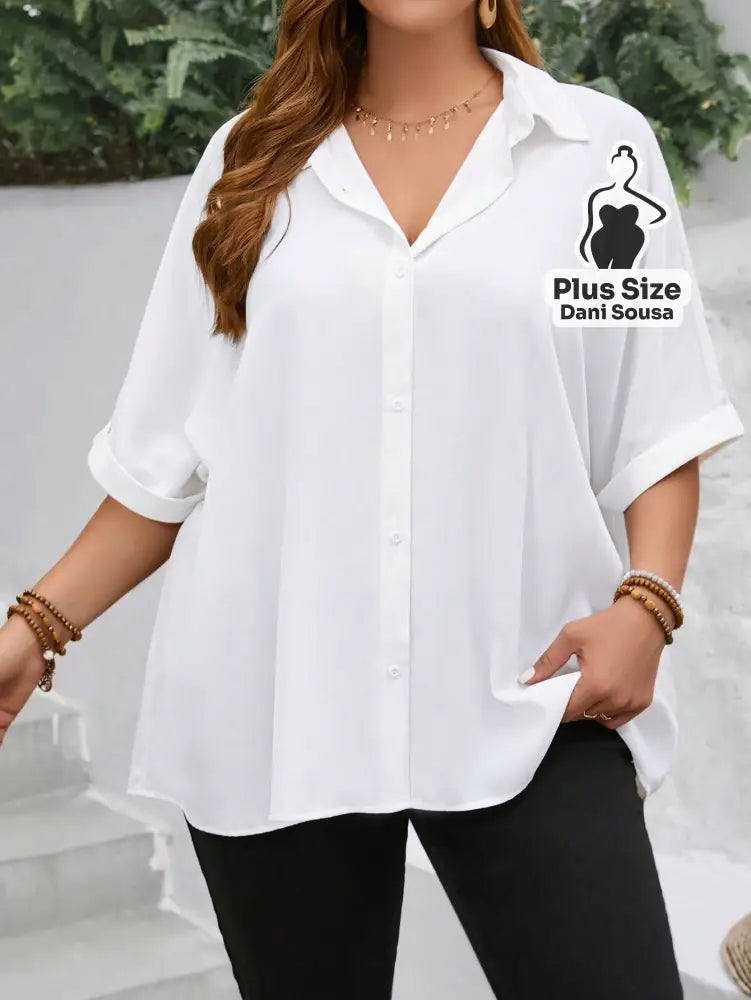 Camisa Social Com Mangas Dobradas Plus Size Camisa Social Com Mangas Dobradas Plus Size