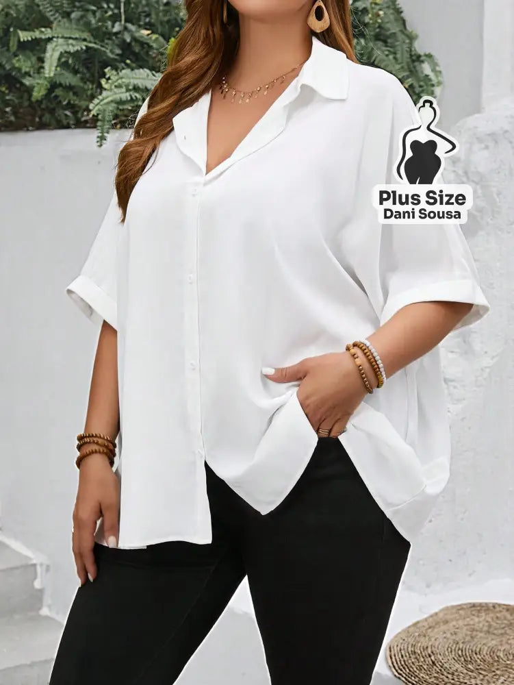 Camisa Social Com Mangas Dobradas Plus Size Camisa Social Com Mangas Dobradas Plus Size