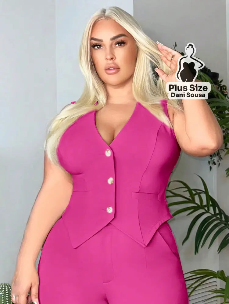 Colete Com Caimento Elegante Plus Size Pink / G Colete Com Caimento Elegante Plus Size