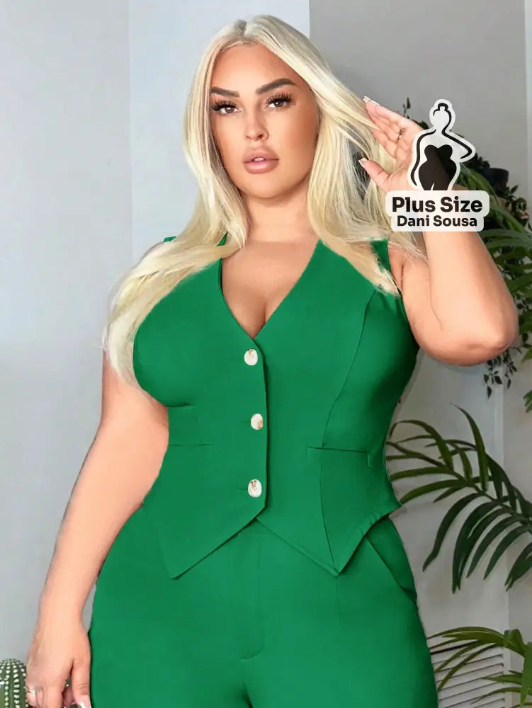 Colete Com Caimento Elegante Plus Size Verde Escuro / G Colete Com Caimento Elegante Plus Size
