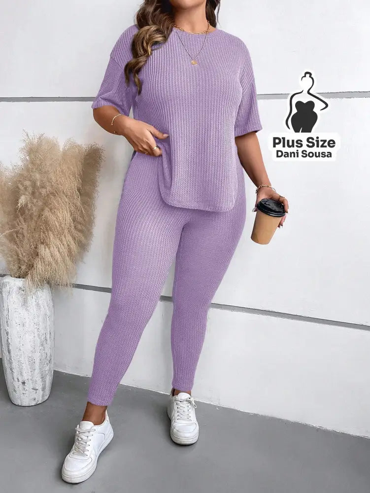 Conjunto Canelado com Blusa Solta e Legging Justa Plus Size Malva / G Conjunto Canelado com Blusa Solta e Legging Justa