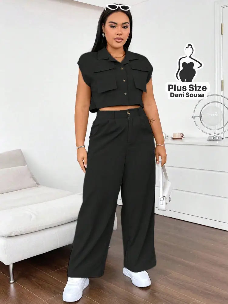 Conjunto Com Colete e Calça Pantalona Plus Size Conjunto Com Colete e Calça Pantalona Plus Size