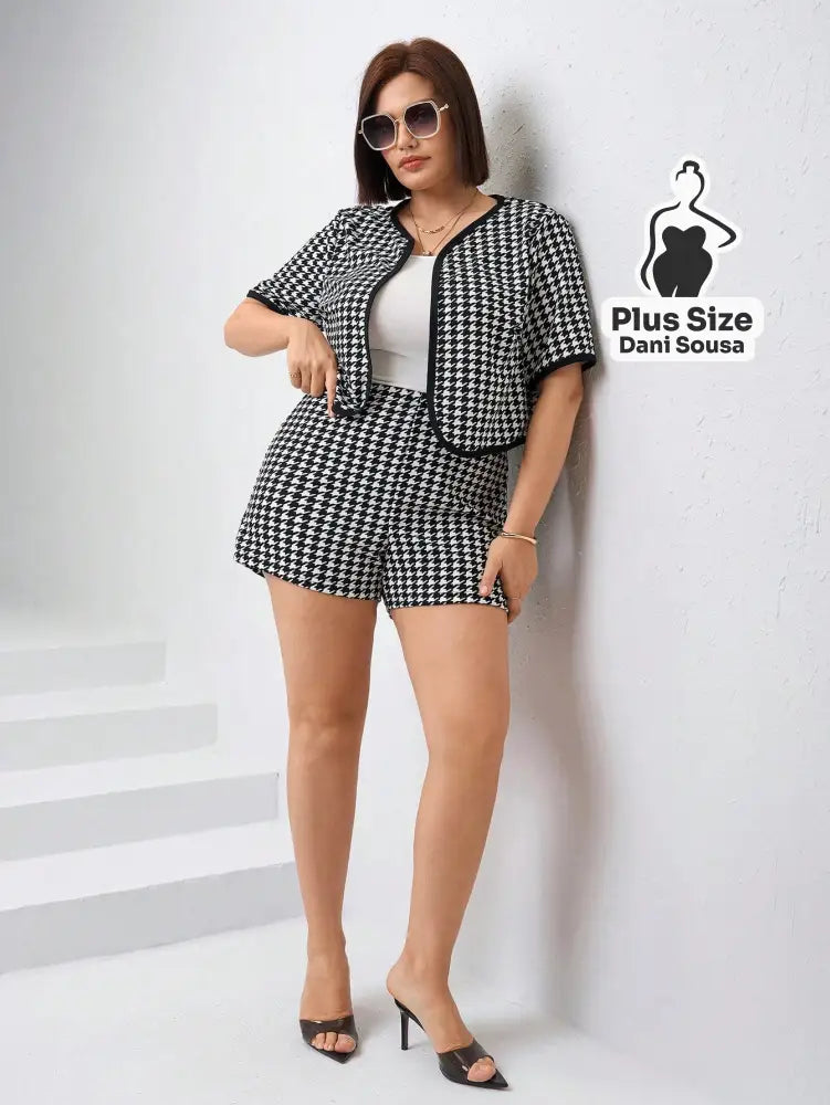 Conjunto Elegante De Alfaiataria Estampado Plus Size Conjunto Elegante De Alfaiataria Estampado Plus Size