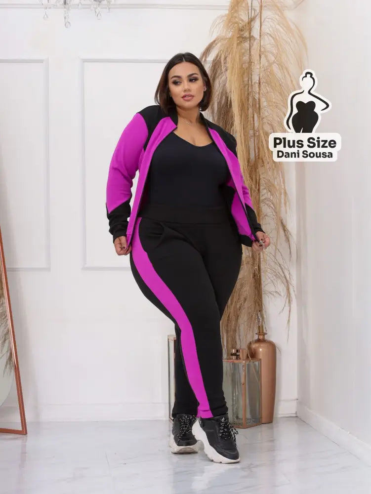 Conjunto Esportivo Com Zíper E Detalhes Modernos Plus Size Conjunto Esportivo Com Zíper E Detalhes Modernos Plus Size