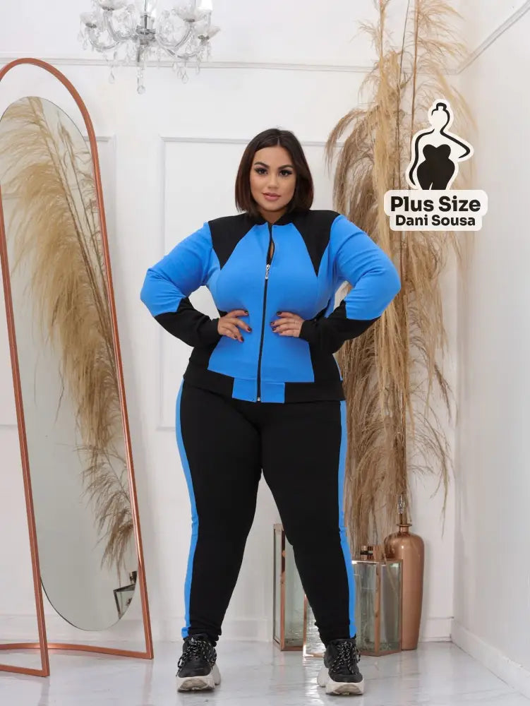 Conjunto Esportivo Com Zíper E Detalhes Modernos Plus Size Azul bebê / G Conjunto Esportivo Com Zíper E Detalhes