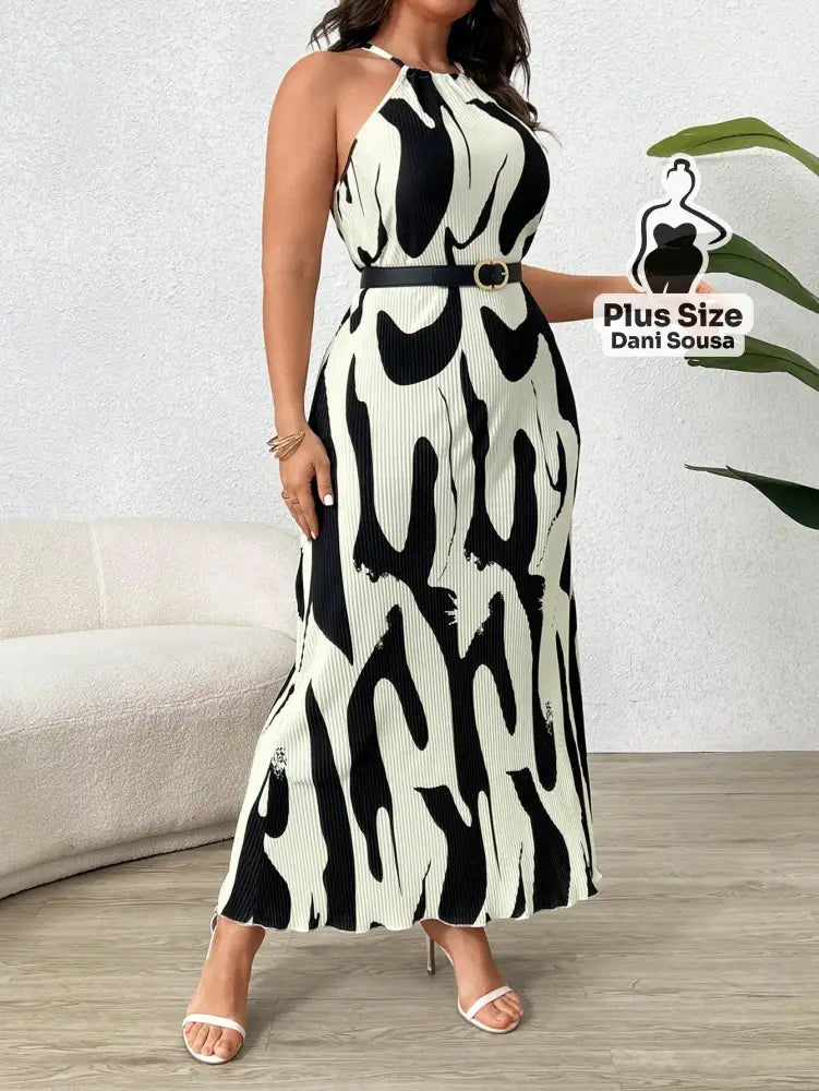 Conjunto Estampado com Cinto e Modelagem Elegante Plus Size Conjunto Estampado com Cinto e Modelagem Elegante Plus Size