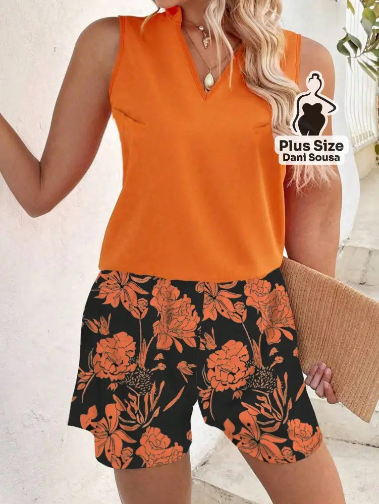 Conjunto Regata e Short Floral Plus Size Conjunto Regata e Short Floral Plus Size