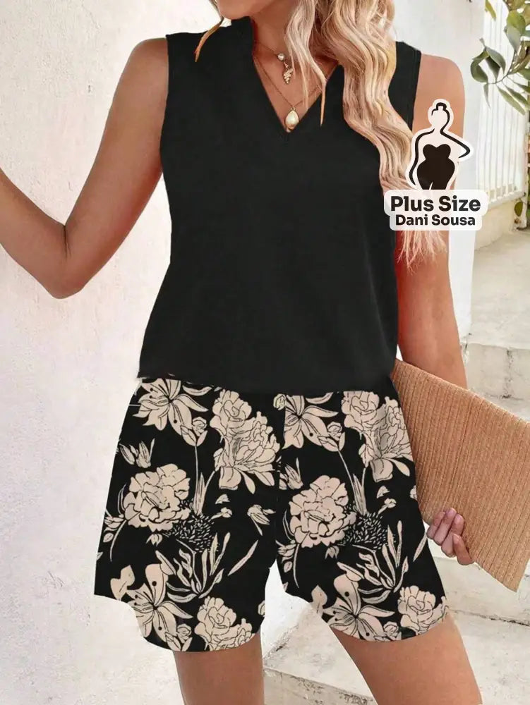 Conjunto Regata e Short Floral Plus Size Conjunto Regata e Short Floral Plus Size