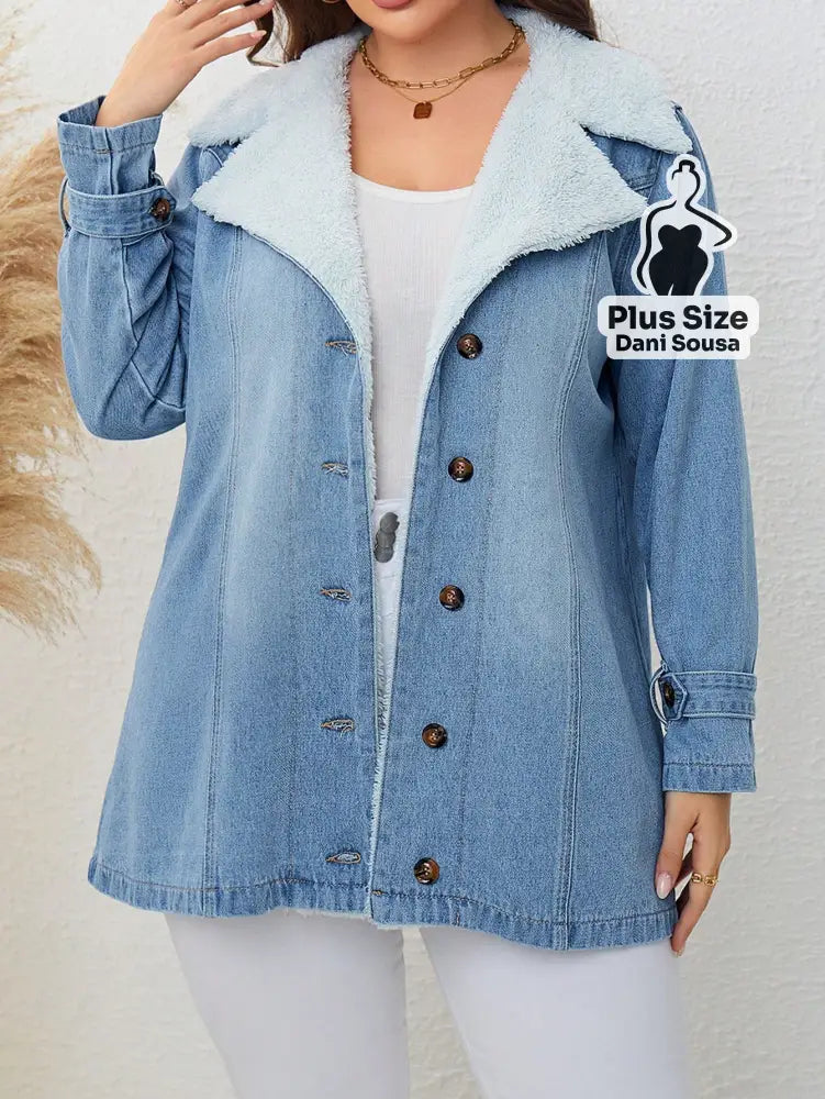 Jaqueta Jeans Forrada Com Lã Plus Size Jaqueta Jeans Forrada Com Lã Plus Size