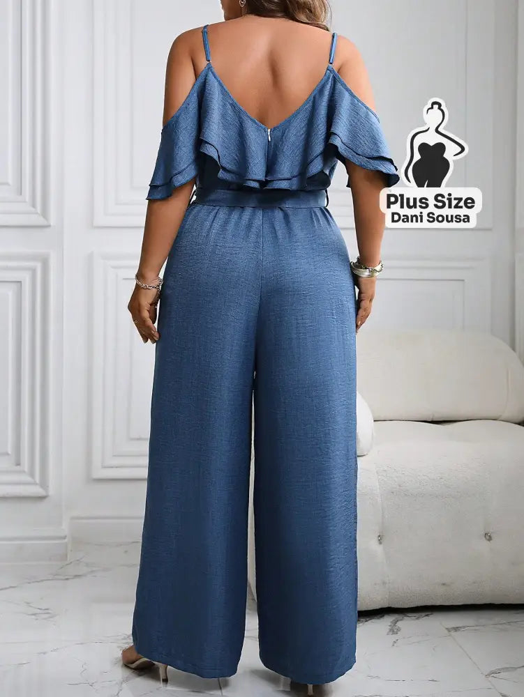 Macacão Com Babados E Cinto Plus Size Macacão Com Babados E Cinto Plus Size