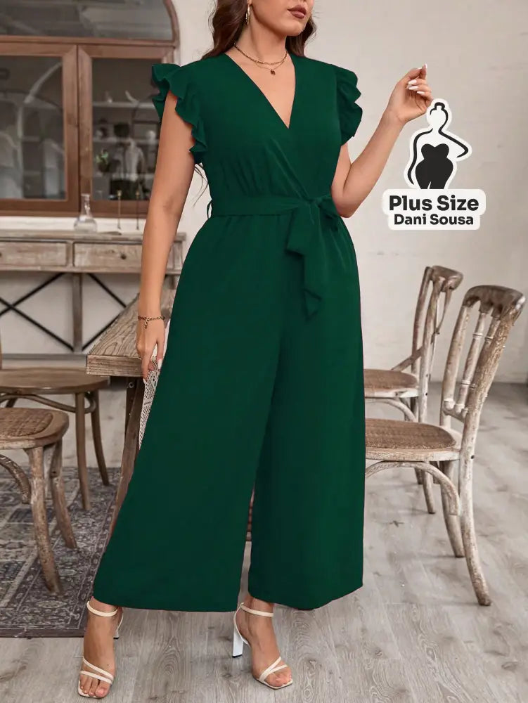 Macacão Com Babados E Cintura Ajustável Plus Size Conjunto Cropped e Shorts Estampado com Detalhes de Renda Plus Size