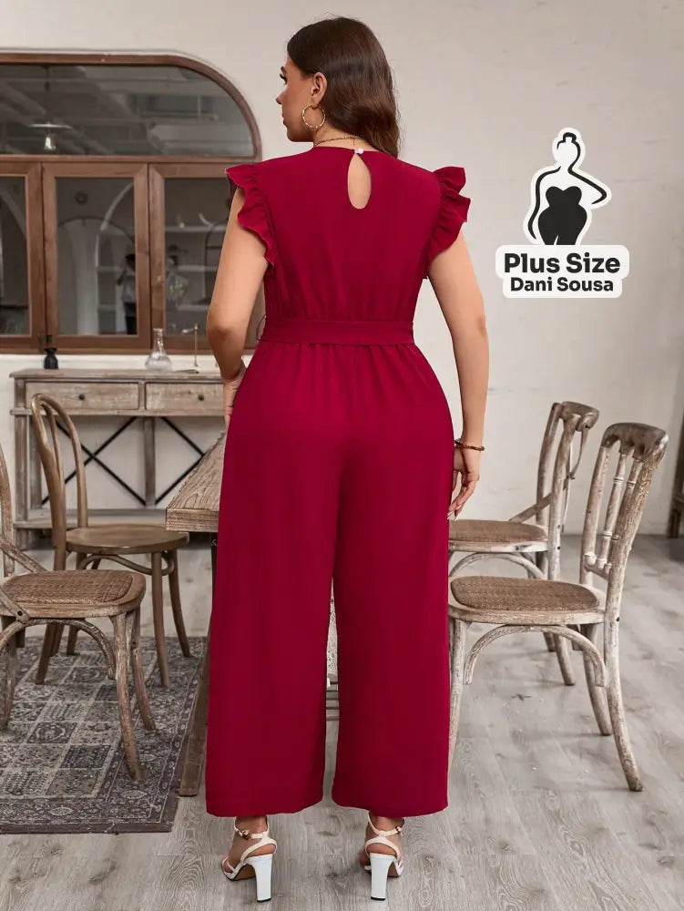 Macacão Com Babados E Cintura Ajustável Plus Size Conjunto Cropped e Shorts Estampado com Detalhes de Renda Plus Size