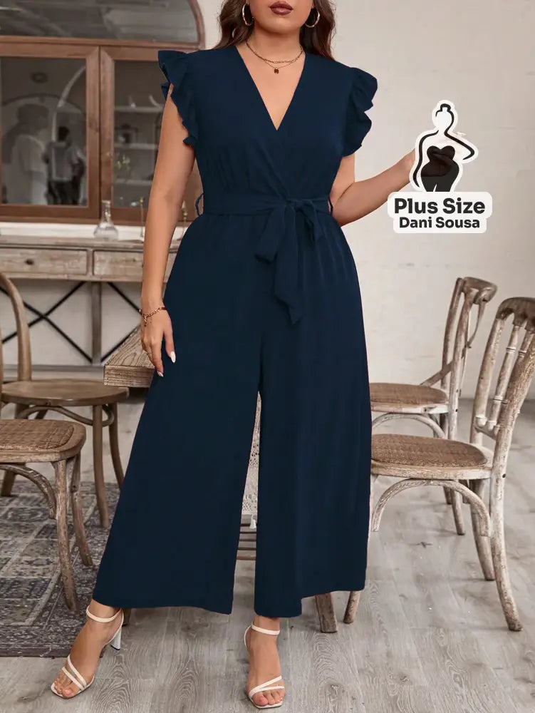 Macacão Com Babados E Cintura Ajustável Plus Size Conjunto Cropped e Shorts Estampado com Detalhes de Renda Plus Size