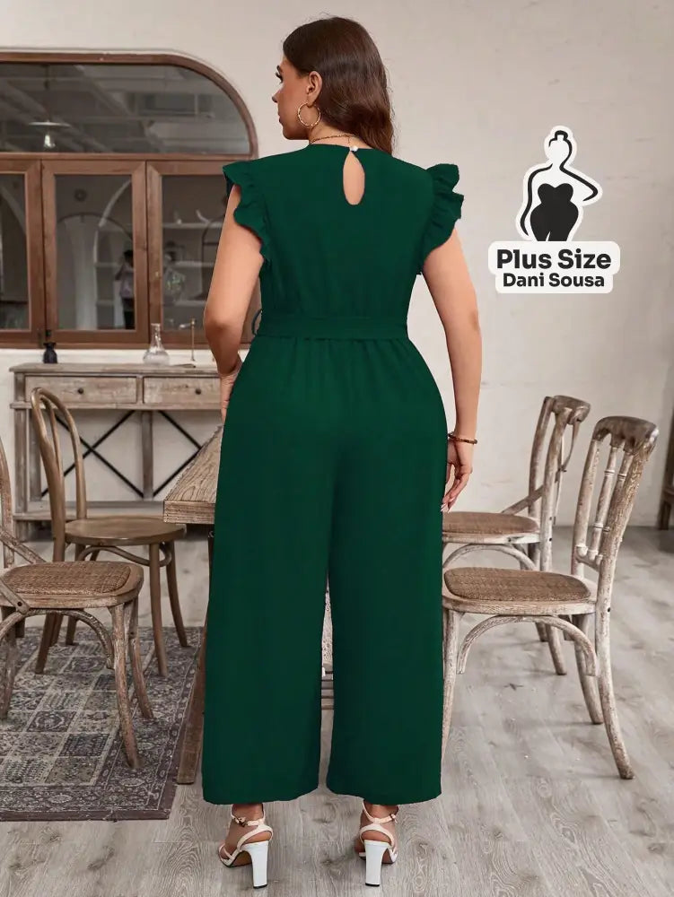 Macacão Com Babados E Cintura Ajustável Plus Size Conjunto Cropped e Shorts Estampado com Detalhes de Renda Plus Size