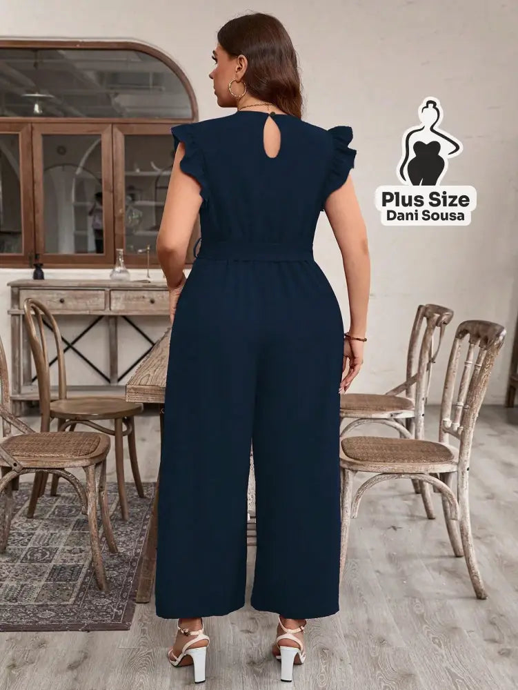Macacão Com Babados E Cintura Ajustável Plus Size Conjunto Cropped e Shorts Estampado com Detalhes de Renda Plus Size
