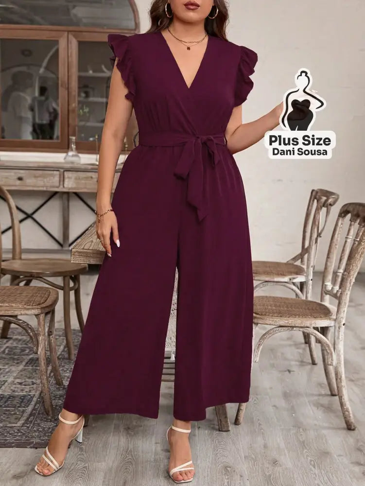 Macacão Com Babados E Cintura Ajustável Plus Size Conjunto Cropped e Shorts Estampado com Detalhes de Renda Plus Size