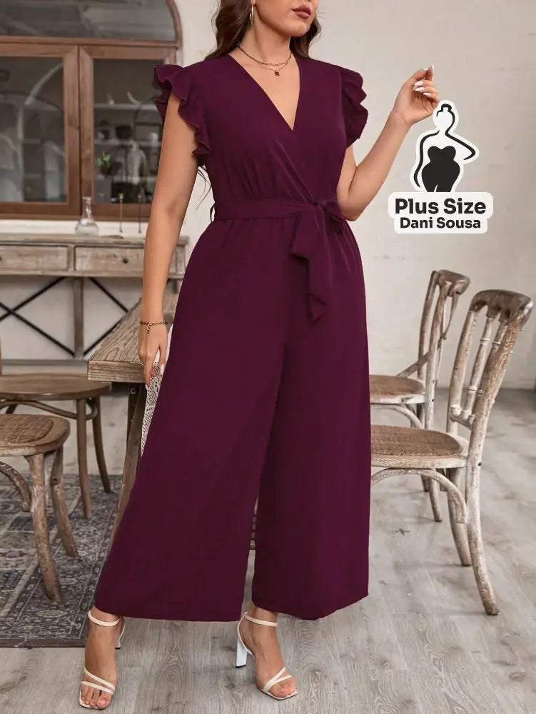 Macacão Com Babados E Cintura Ajustável Plus Size Conjunto Cropped e Shorts Estampado com Detalhes de Renda Plus Size