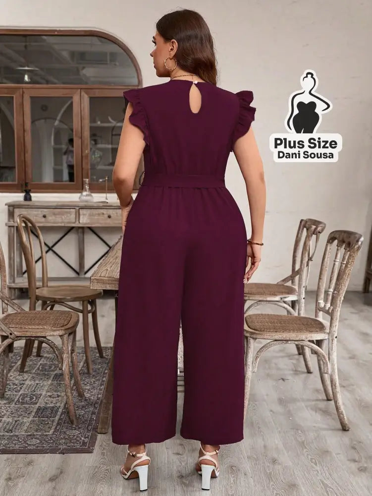 Macacão Com Babados E Cintura Ajustável Plus Size Conjunto Cropped e Shorts Estampado com Detalhes de Renda Plus Size