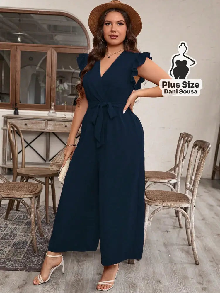 Macacão Com Babados E Cintura Ajustável Plus Size Conjunto Cropped e Shorts Estampado com Detalhes de Renda Plus Size