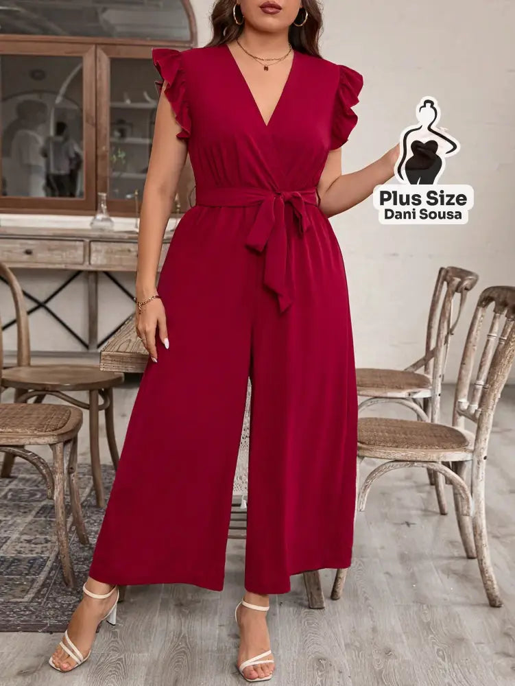 Macacão Com Babados E Cintura Ajustável Plus Size Conjunto Cropped e Shorts Estampado com Detalhes de Renda Plus Size