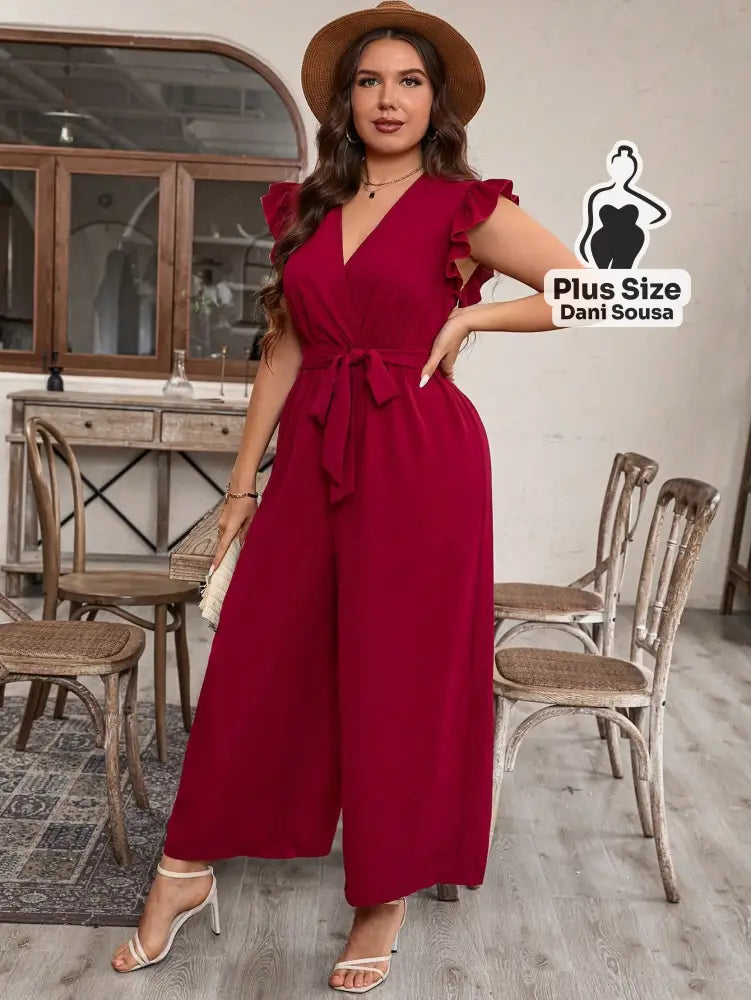 Macacão Com Babados E Cintura Ajustável Plus Size Conjunto Cropped e Shorts Estampado com Detalhes de Renda Plus Size
