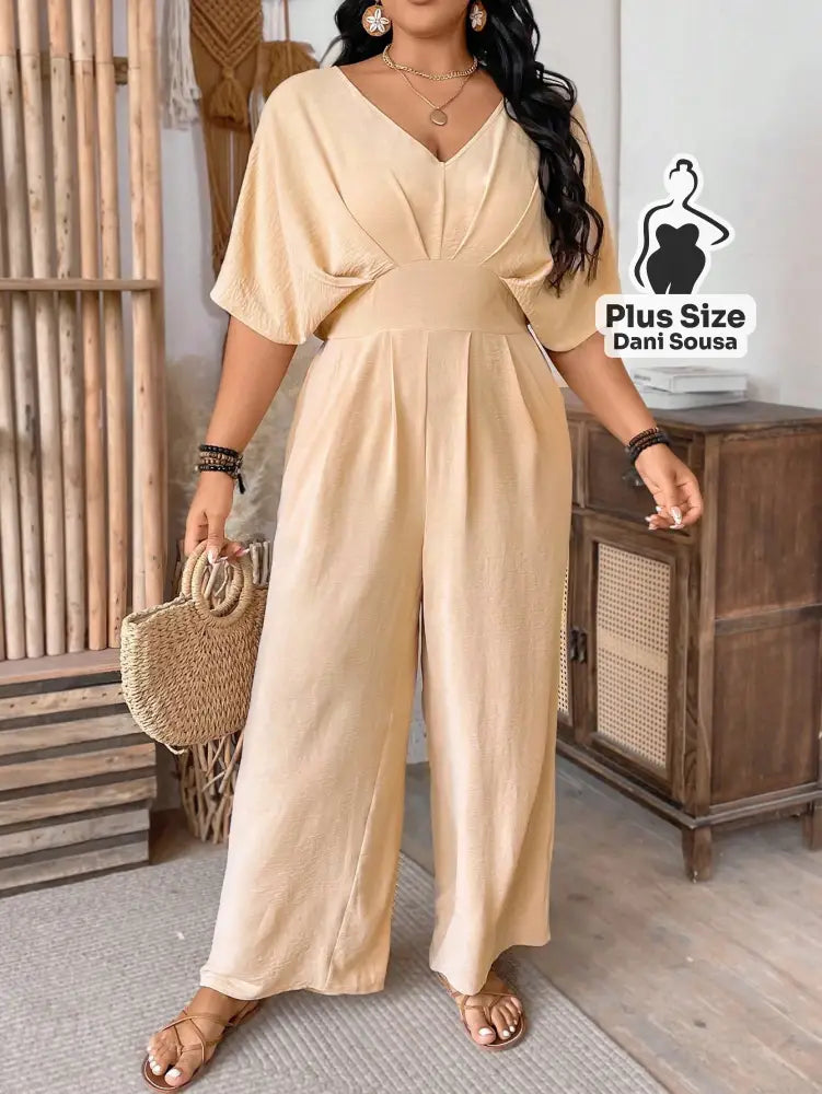 Macacão Elegante Com Mangas Ampla Plus Size Macacão Elegante Com Mangas Ampla Plus Size