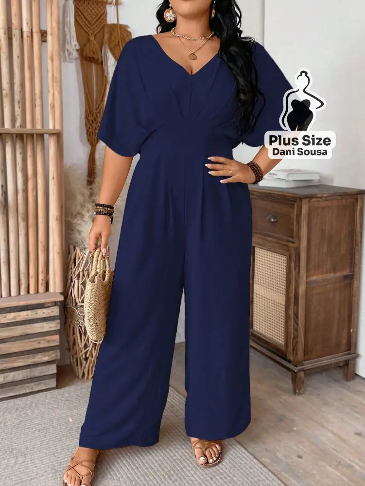 Macacão Elegante Com Mangas Ampla Plus Size Macacão Elegante Com Mangas Ampla Plus Size