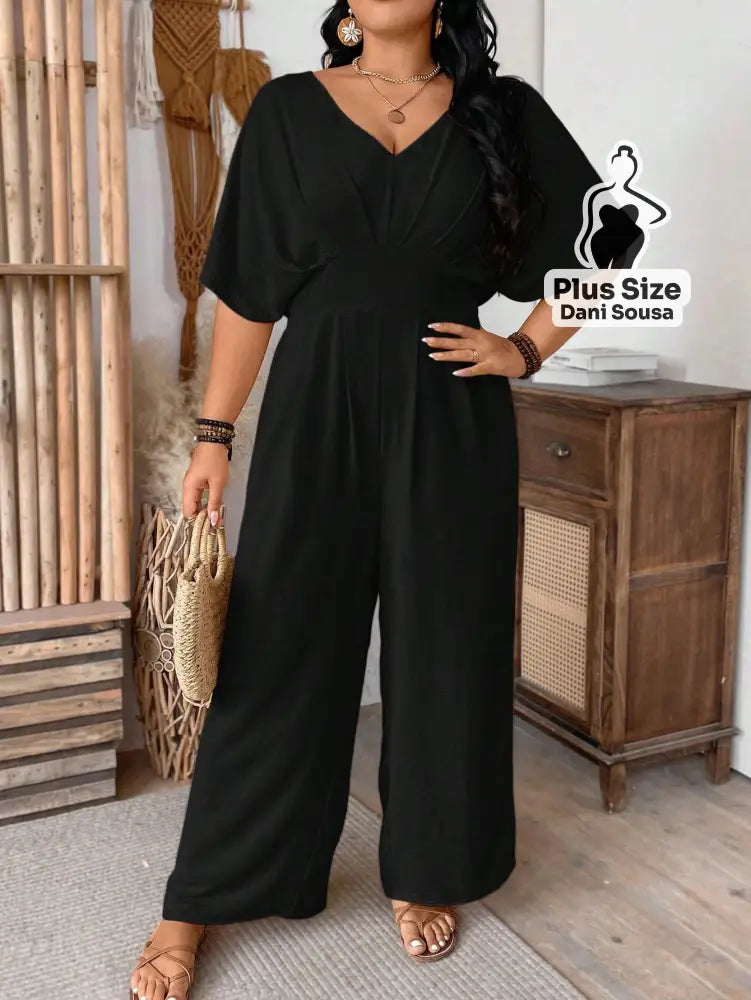 Macacão Elegante Com Mangas Ampla Plus Size Macacão Elegante Com Mangas Ampla Plus Size