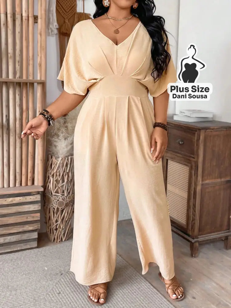Macacão Elegante Com Mangas Ampla Plus Size Macacão Elegante Com Mangas Ampla Plus Size