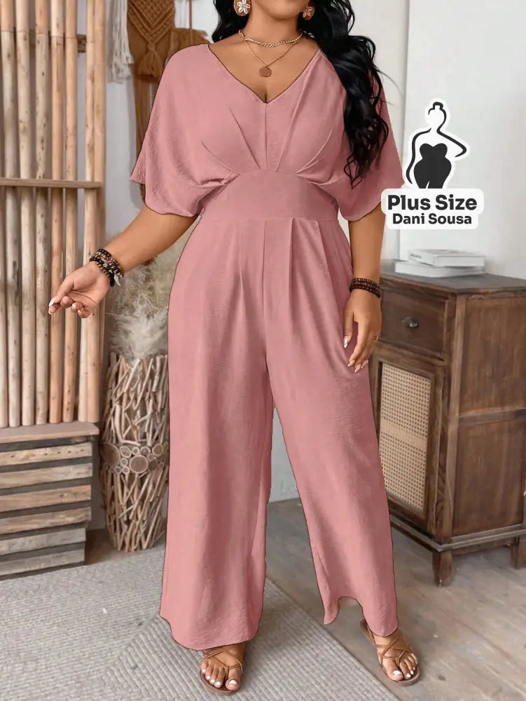 Macacão Elegante Com Mangas Ampla Plus Size Macacão Elegante Com Mangas Ampla Plus Size