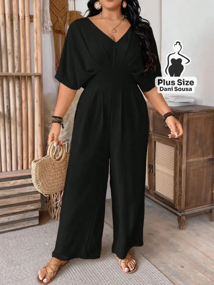 Macacão Elegante Com Mangas Ampla Plus Size Macacão Elegante Com Mangas Ampla Plus Size