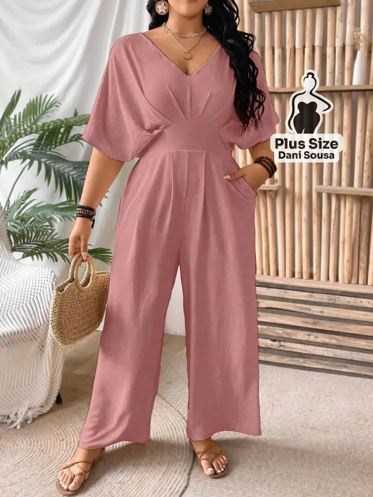 Macacão Elegante Com Mangas Ampla Plus Size Macacão Elegante Com Mangas Ampla Plus Size