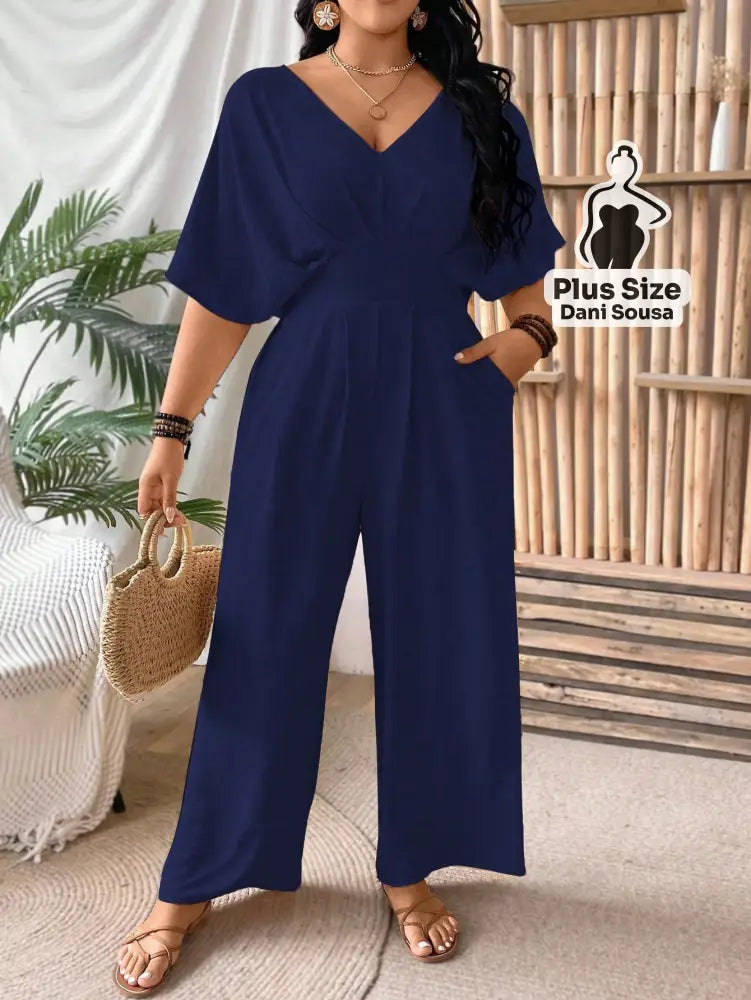 Macacão Elegante Com Mangas Ampla Plus Size Macacão Elegante Com Mangas Ampla Plus Size