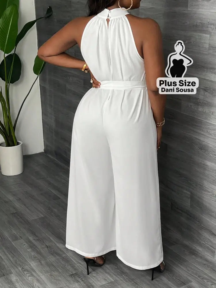 Macacão Longo De Gola Alta Plus Size Conjunto Cropped e Shorts Estampado com Detalhes de Renda Plus Size