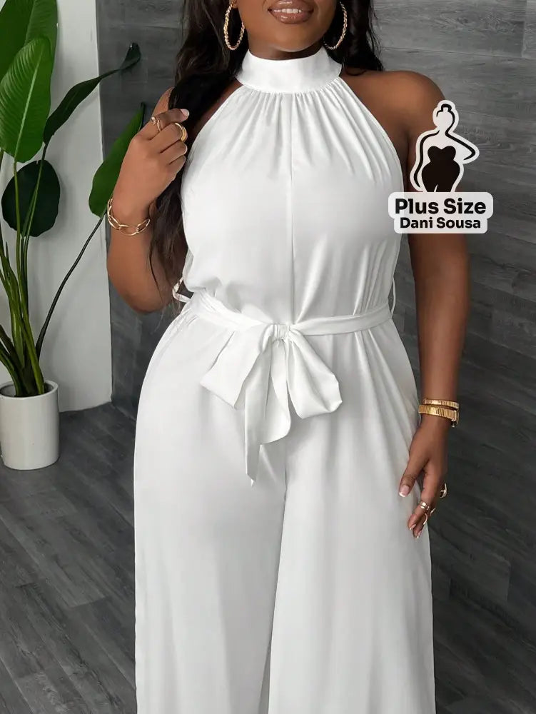 Macacão Longo De Gola Alta Plus Size Conjunto Cropped e Shorts Estampado com Detalhes de Renda Plus Size