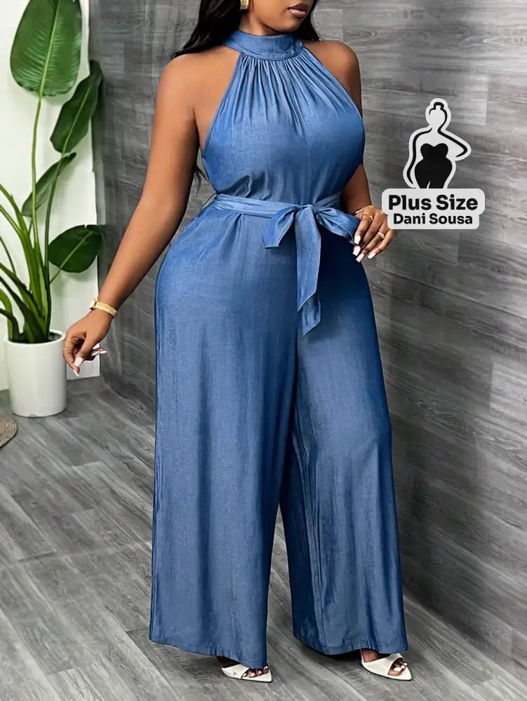 Macacão Longo De Gola Alta Plus Size Conjunto Cropped e Shorts Estampado com Detalhes de Renda Plus Size