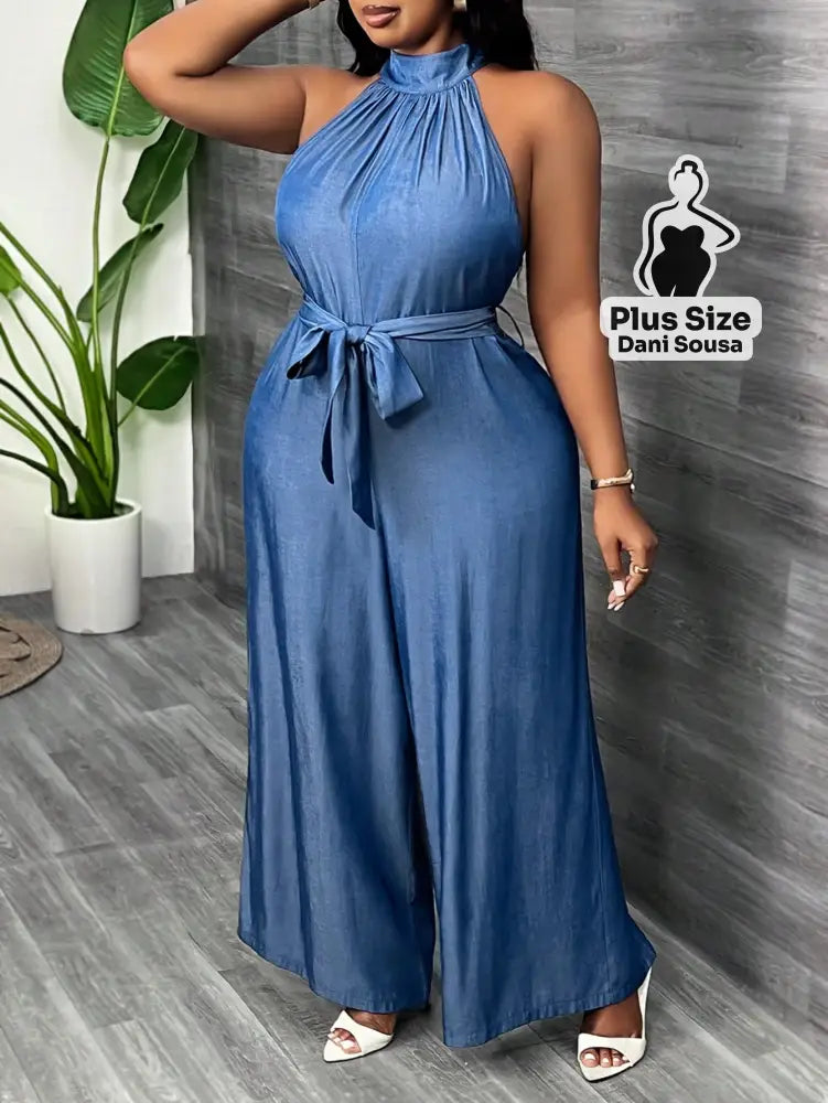 Macacão Longo De Gola Alta Plus Size Conjunto Cropped e Shorts Estampado com Detalhes de Renda Plus Size