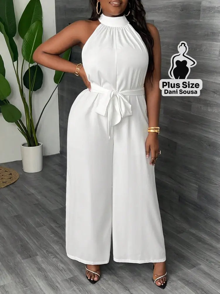 Macacão Longo De Gola Alta Plus Size Conjunto Cropped e Shorts Estampado com Detalhes de Renda Plus Size