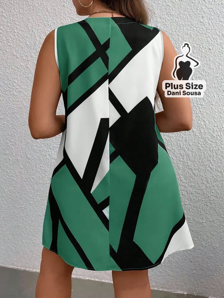 Vestido Estampado Geométrico Moderno Plus Size Vestido Estampado Geométrico Moderno Plus Size