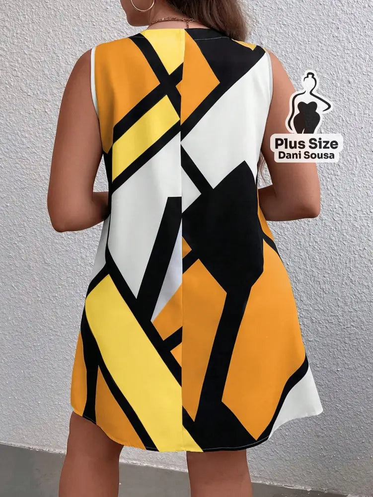 Vestido Estampado Geométrico Moderno Plus Size Vestido Estampado Geométrico Moderno Plus Size