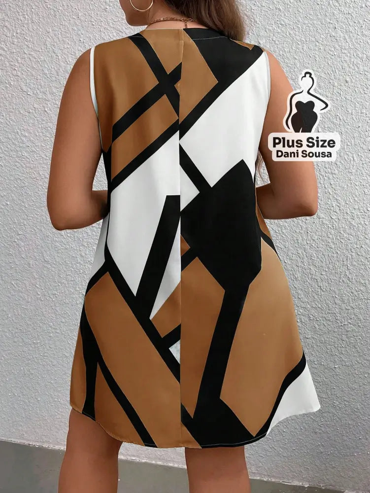 Vestido Estampado Geométrico Moderno Plus Size Vestido Estampado Geométrico Moderno Plus Size