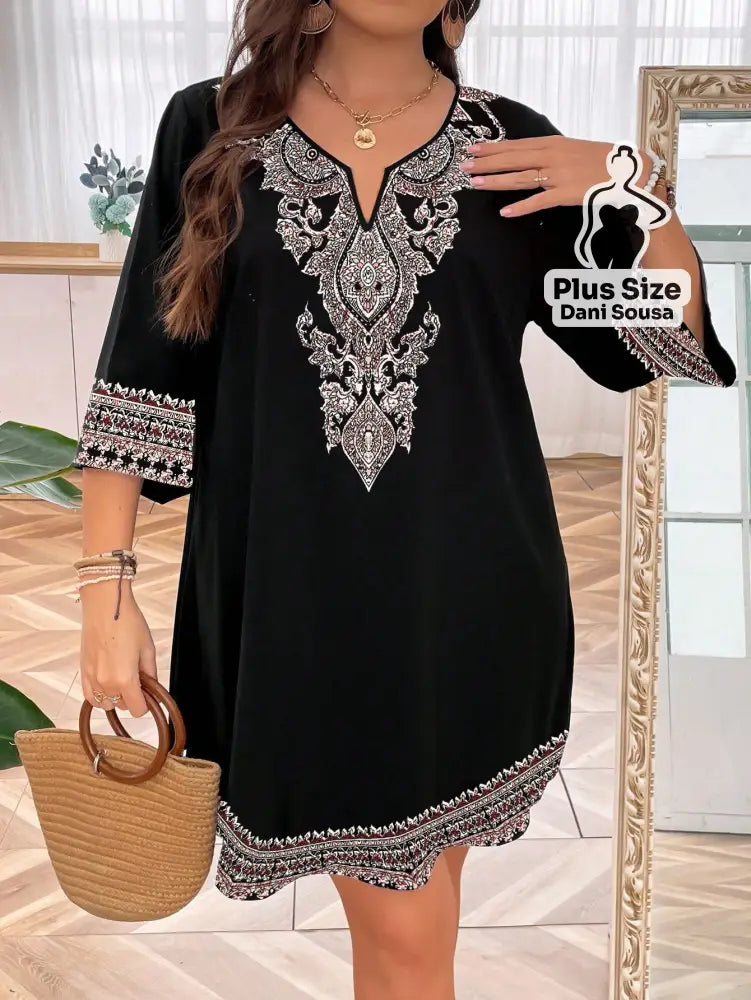Vestido Estilo Boho Com Bordado Sofisticado Plus Size Vestido Estilo Boho Com Bordado Sofisticado Plus Size