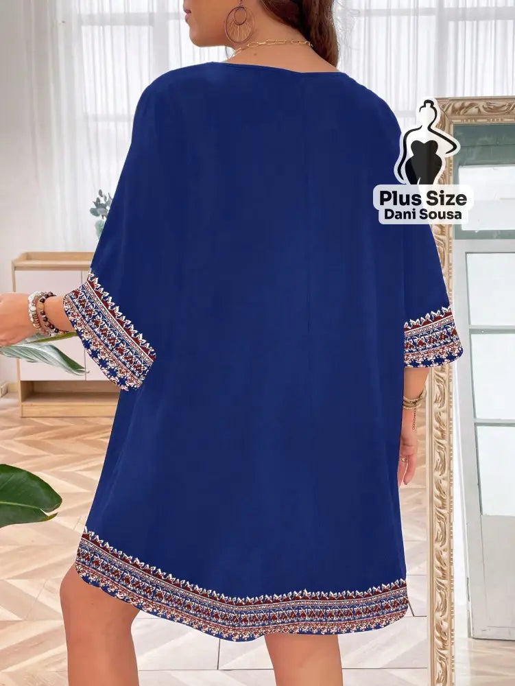 Vestido Estilo Boho Com Bordado Sofisticado Plus Size Vestido Estilo Boho Com Bordado Sofisticado Plus Size