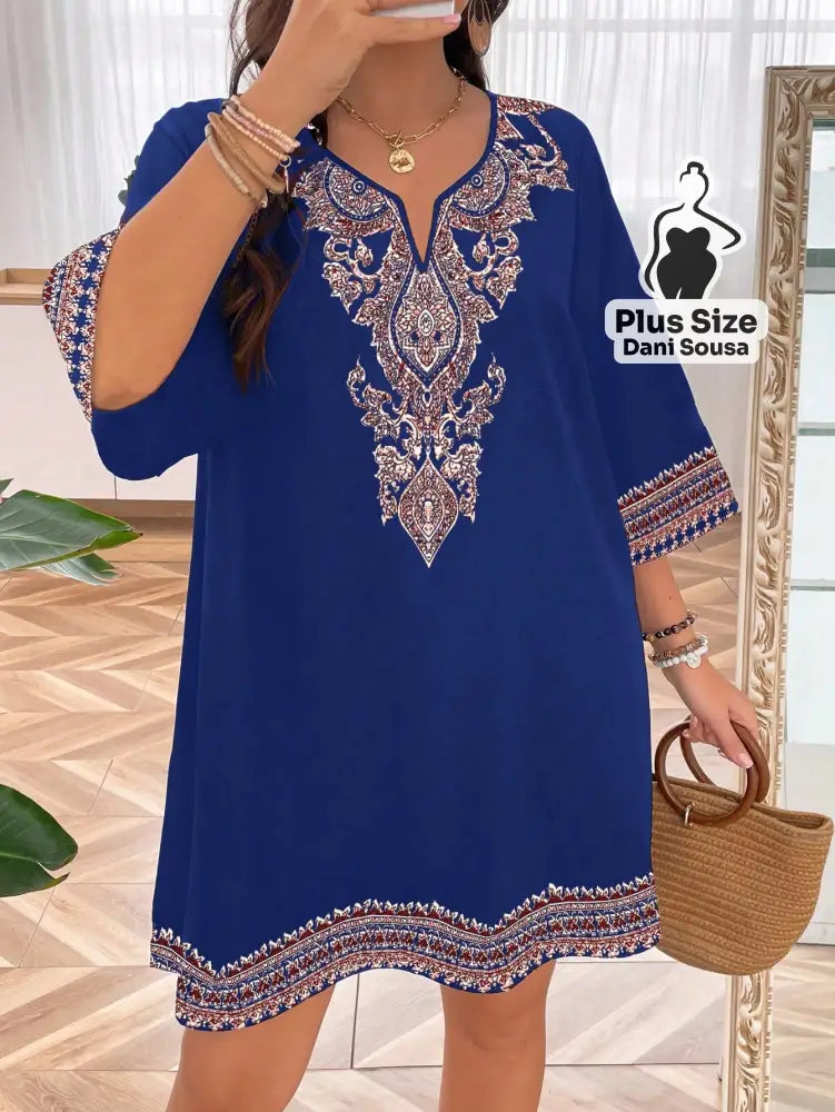 Vestido Estilo Boho Com Bordado Sofisticado Plus Size Vestido Estilo Boho Com Bordado Sofisticado Plus Size
