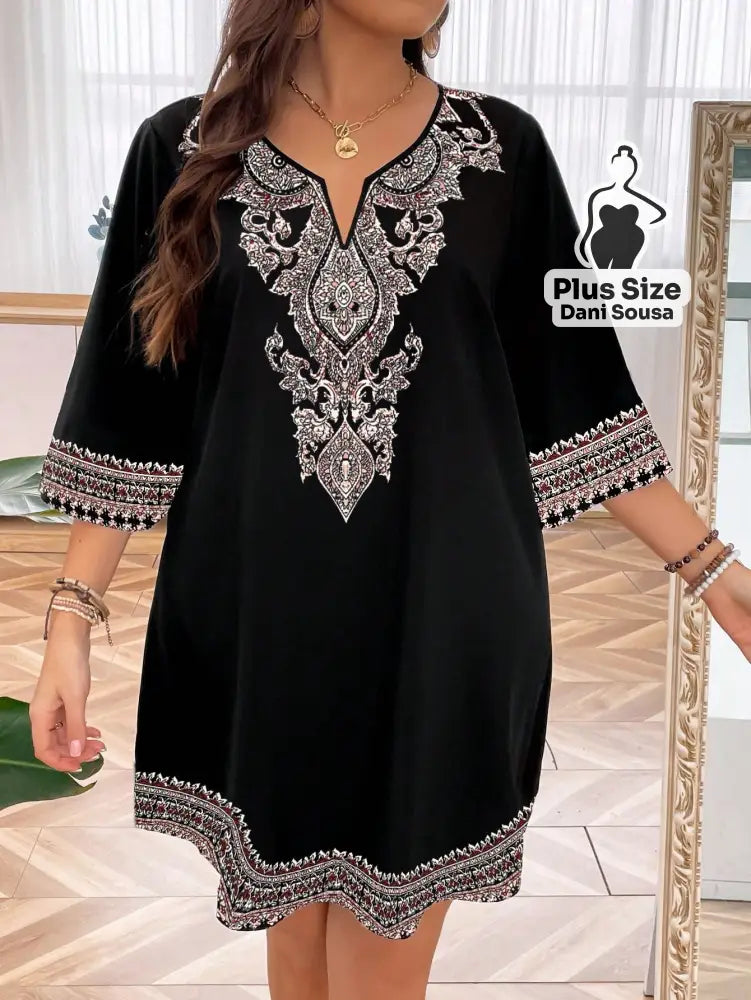 Vestido Estilo Boho Com Bordado Sofisticado Plus Size Vestido Estilo Boho Com Bordado Sofisticado Plus Size