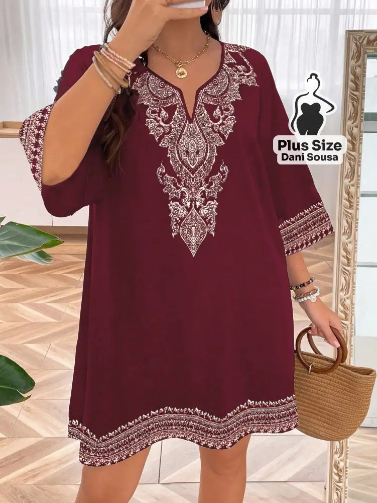 Vestido Estilo Boho Com Bordado Sofisticado Plus Size Vestido Estilo Boho Com Bordado Sofisticado Plus Size