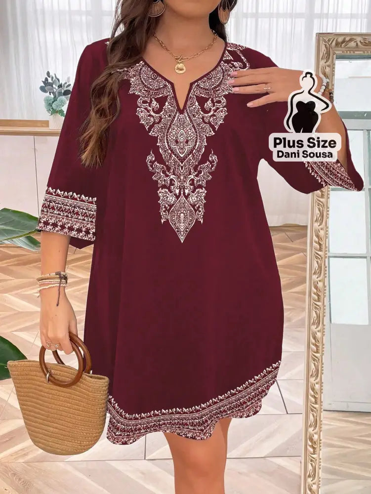 Vestido Estilo Boho Com Bordado Sofisticado Plus Size Vestido Estilo Boho Com Bordado Sofisticado Plus Size